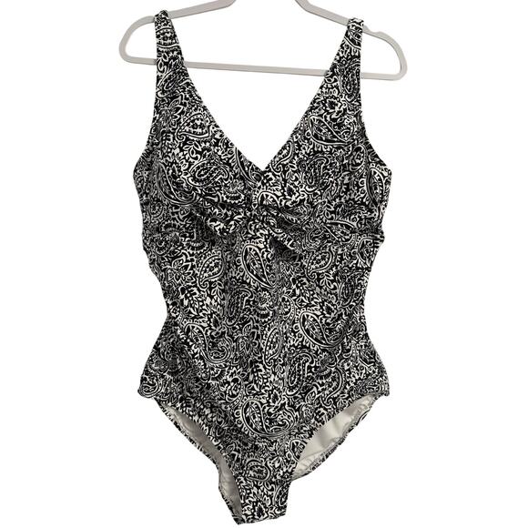 Lands' End NWOT Modest Resort Beach Floral Paisley Ruched 1-Piece Swimsuit XXL - Picture 1 of 5